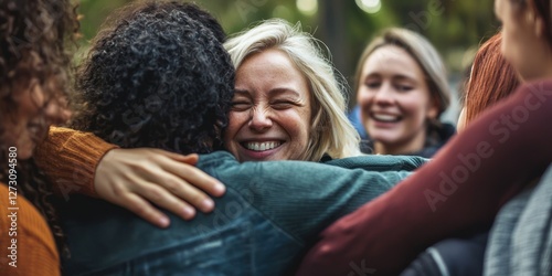 Volunteers embracing a new member in a community group â€“ A friendly and supportive atmosphere