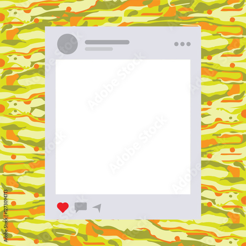 Social Media Post Frame on Abstract Colorful Camouflage Background Design
