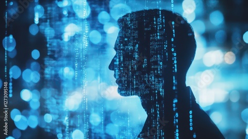 Silhouette of Man in Digital Code Rain
