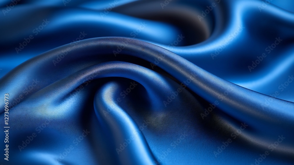 Fototapeta premium Deep blue silk fabric elegantly drapes soft light reflects luxurious texture. AI Generated