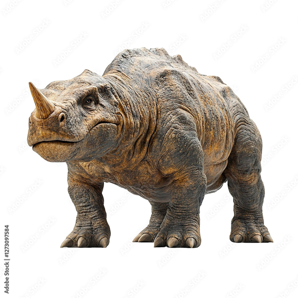Fototapeta premium Angled view full-body shot of an extremely perfect-looking single Toxodon isolated on a white transparent background