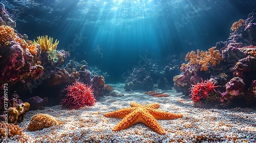 Wallpaper Mural Vibrant Coral Reef Teeming with Starfish and Marine Life Torontodigital.ca