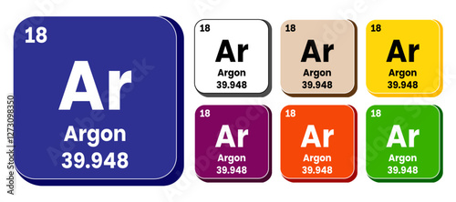 Ar, Argon element vector icon set, periodic table element. Vector illustration EPS 10 File. Isolated on white background.