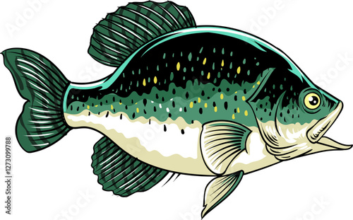 Crappie Fish Vector Cartoon Illustration for sticker badge emblem t-shirt banner invitation