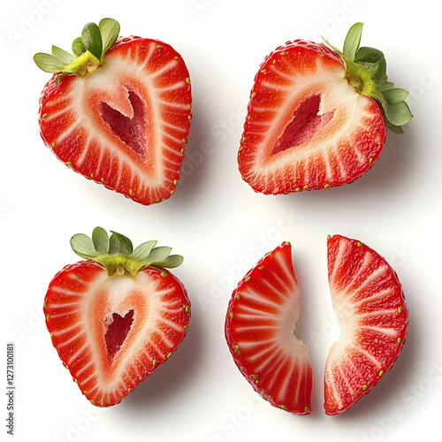 Fresh Strawberry Halves, Top View, Food Photography, Studio photo