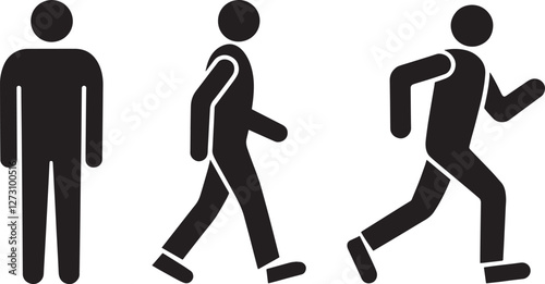Man stands, walk and run icon set . People symbol silhouette vector design.