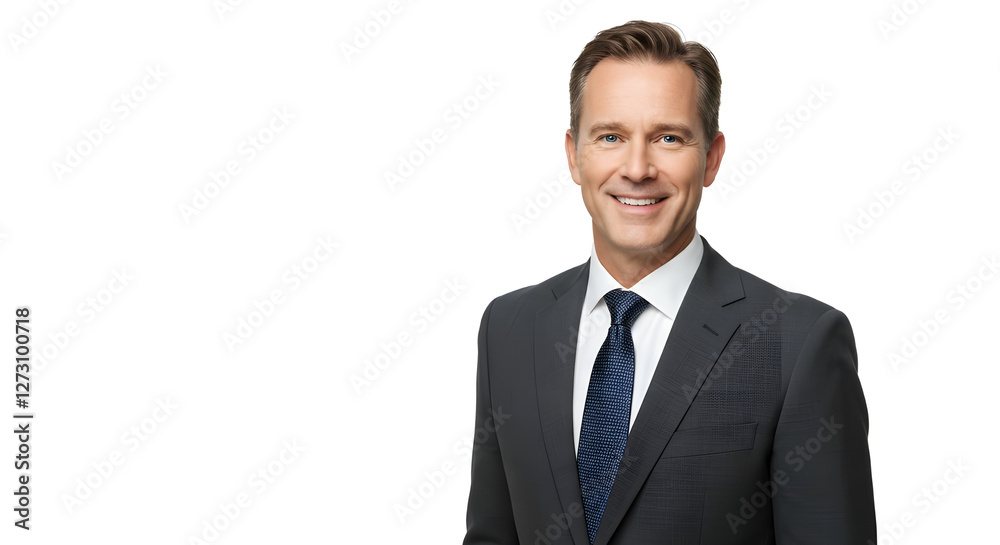 handsome caucasian man in formal suit looking at camera smiling with toothy smile isolated in white background handsome caucasian man in formal suit looking at camera smiling with toothy smile isolated in white background