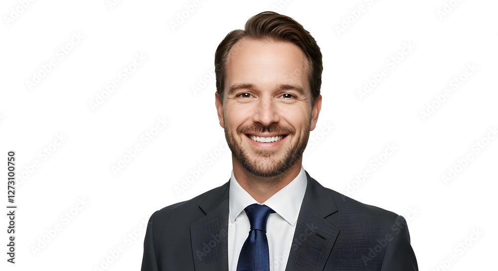 handsome caucasian man in formal suit looking at camera smiling with toothy smile isolated in white background handsome caucasian man in formal suit looking at camera smiling with toothy smile isolated in white background