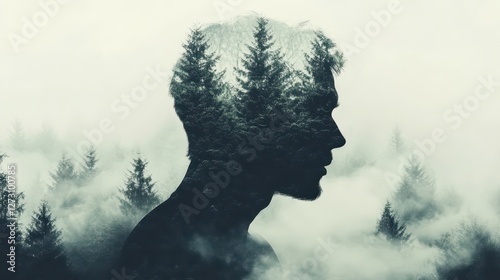 Double Exposure Portrait with Forest and Mist