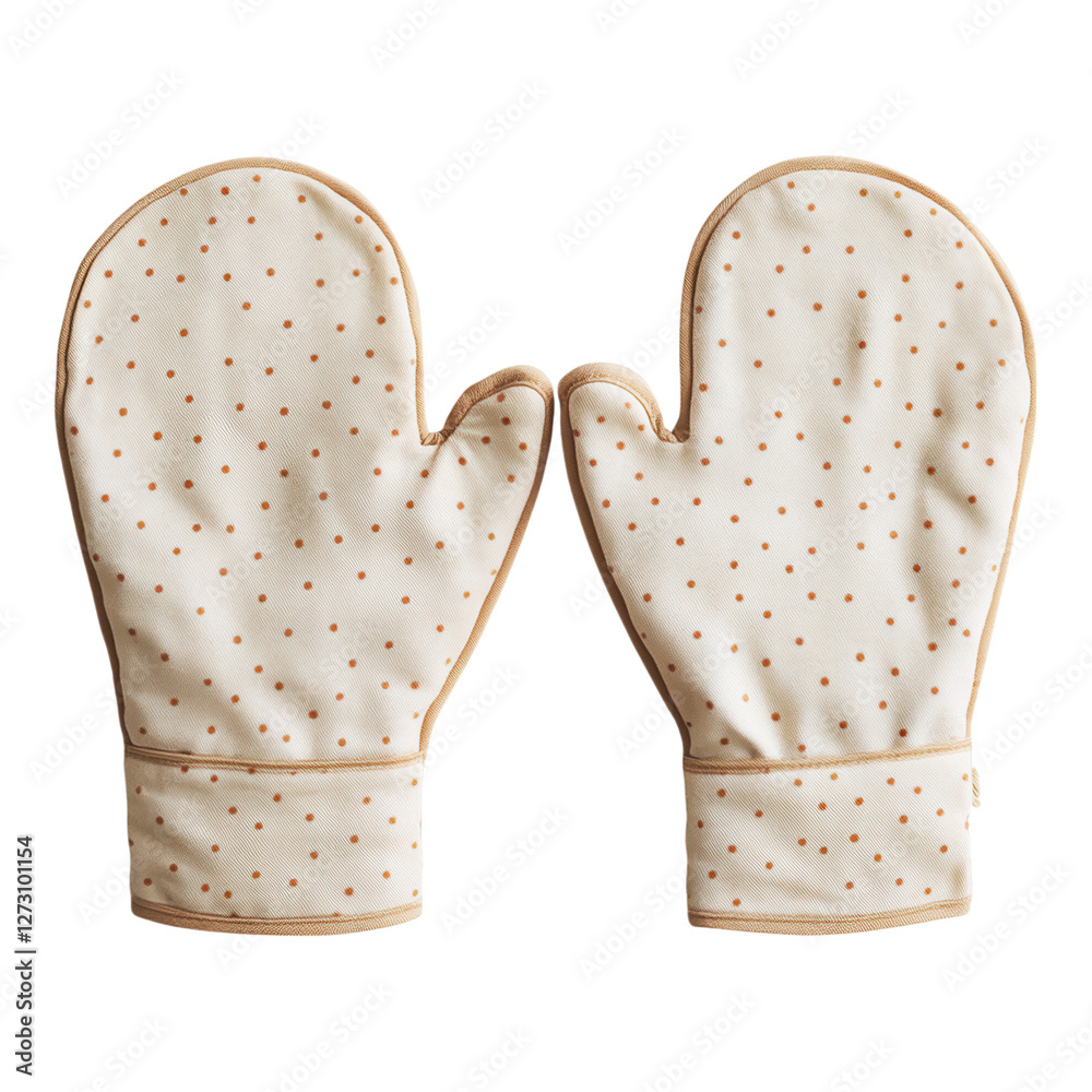 Stylish and Functional Oven Mitts with Polka Dots in Cream Color for Kitchen and Baking Activities