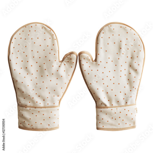 Obraz na płótnie Stylish and Functional Oven Mitts with Polka Dots in Cream Color for Kitchen and Baking Activities w salonie