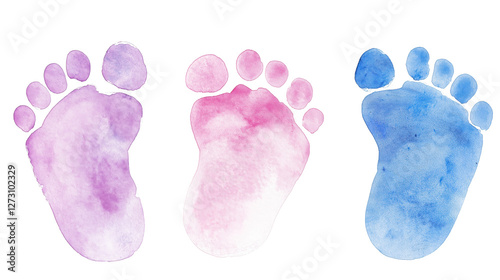 Three baby feet painted in watercolor