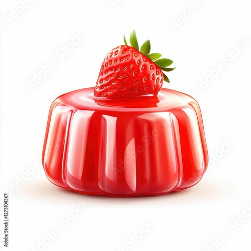 Shiny Red Strawberry Jelly Dessert on White Background