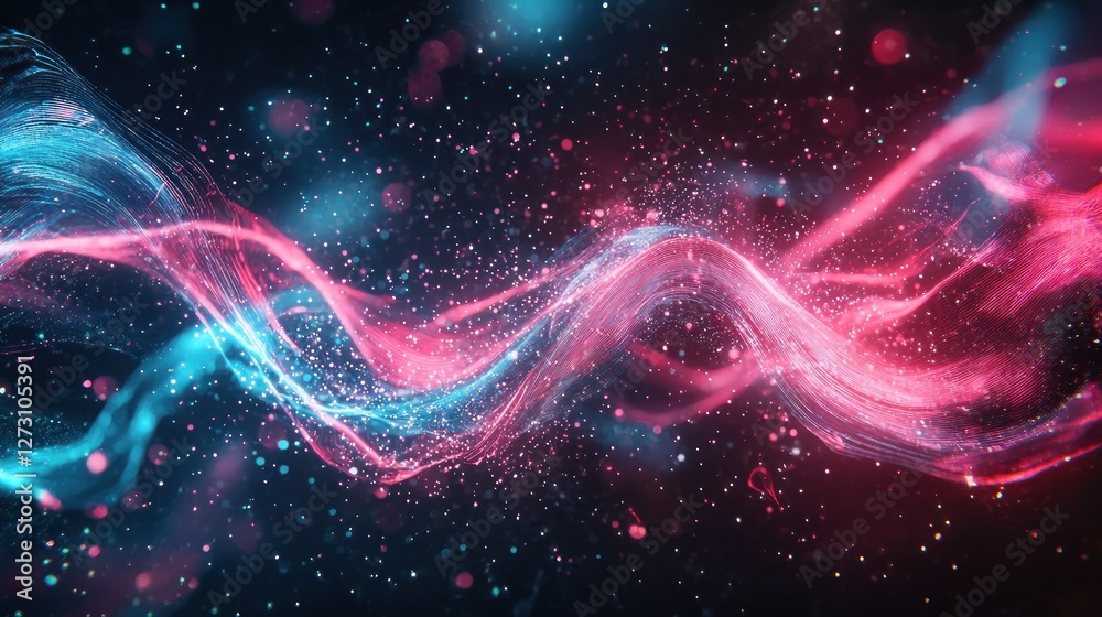 Obraz premium Abstract Cosmic Nebula: A Symphony of Pink and Teal Lights