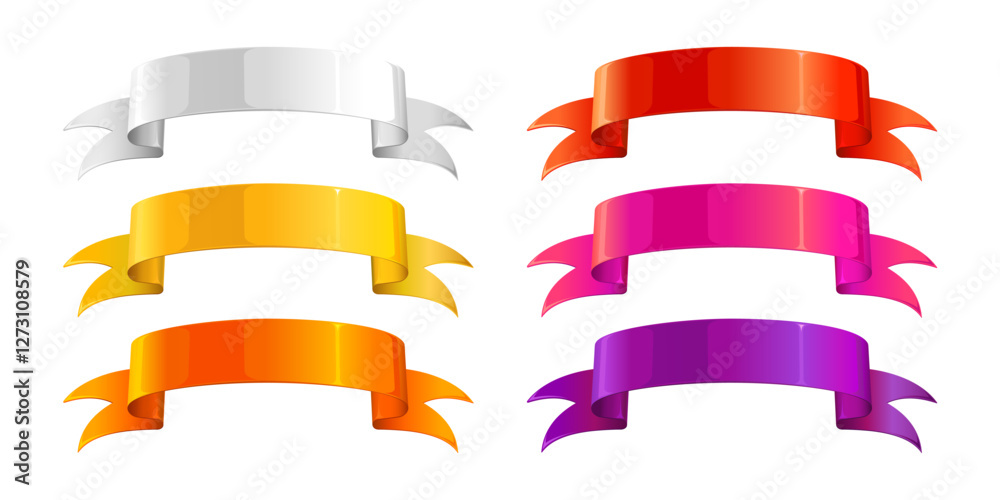 Obraz premium Set of horizontal sparkle ribbons with place for text. Isolated on a white background. Realistic vector illustration. 