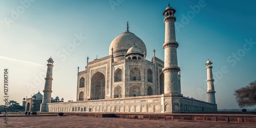 Taj Mahal Stands Majestically Under Clear Blue Sky photo