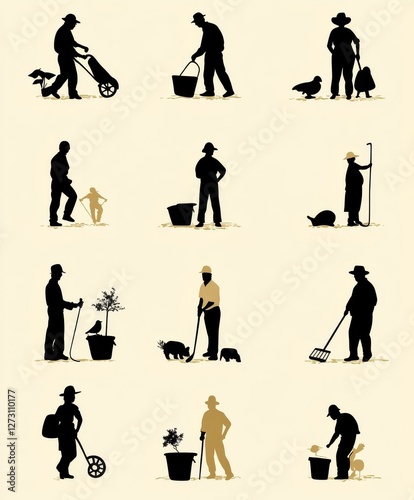 Set Of Workers Silhouettes, 