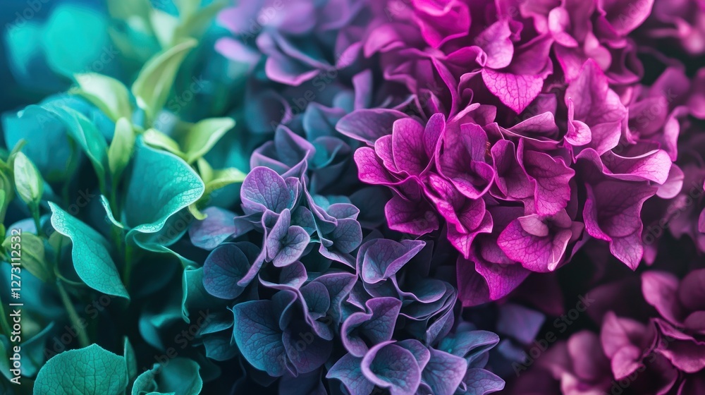 Obraz premium Vibrant Hydrangeas: A Symphony of Teal, Purple, and Pink
