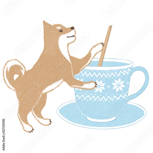 Coffee cup and Shiba Inu-blue