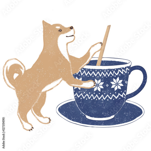 Coffee cup and Shiba Inu-darkblue