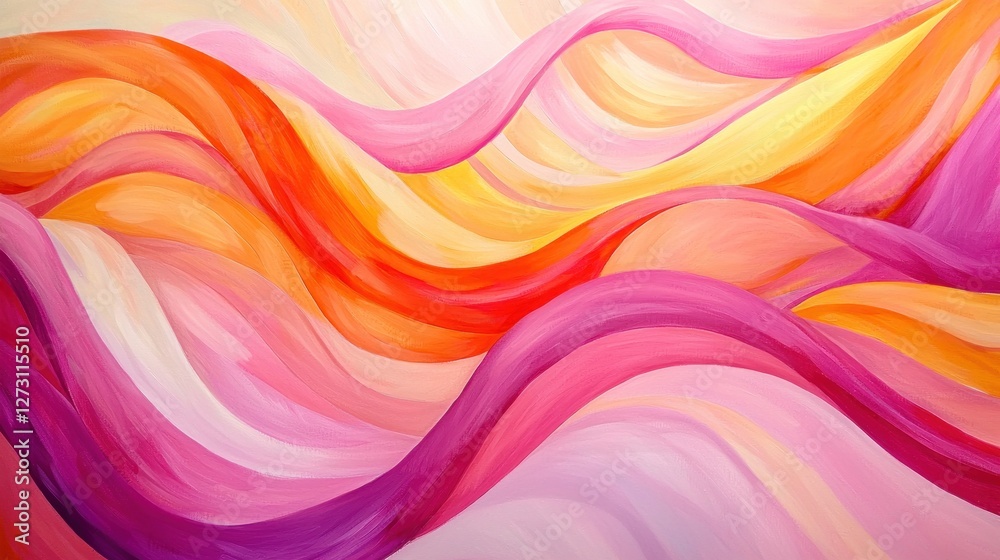 Fototapeta premium Abstract Colorful Waves Painting: A Symphony of Pink, Orange, and Yellow Hues