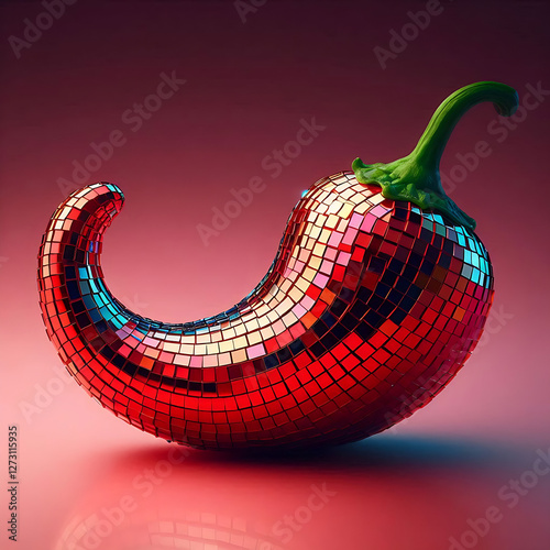 Spicy hot chili pepper with a disco layer texture. Shiny rounded shape. Bright highlights photo