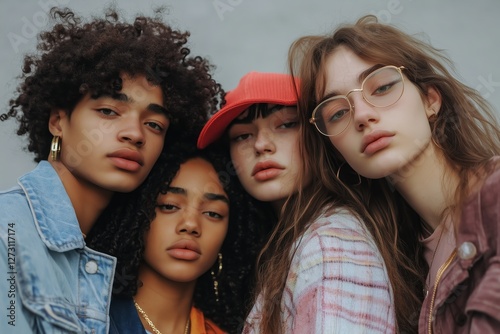 Joyful group of diverse teenage friends enjoying time together