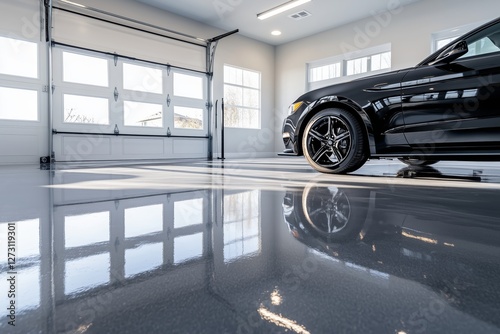 Epoxy garage floor with a polished and seamless finish offering exceptional durability