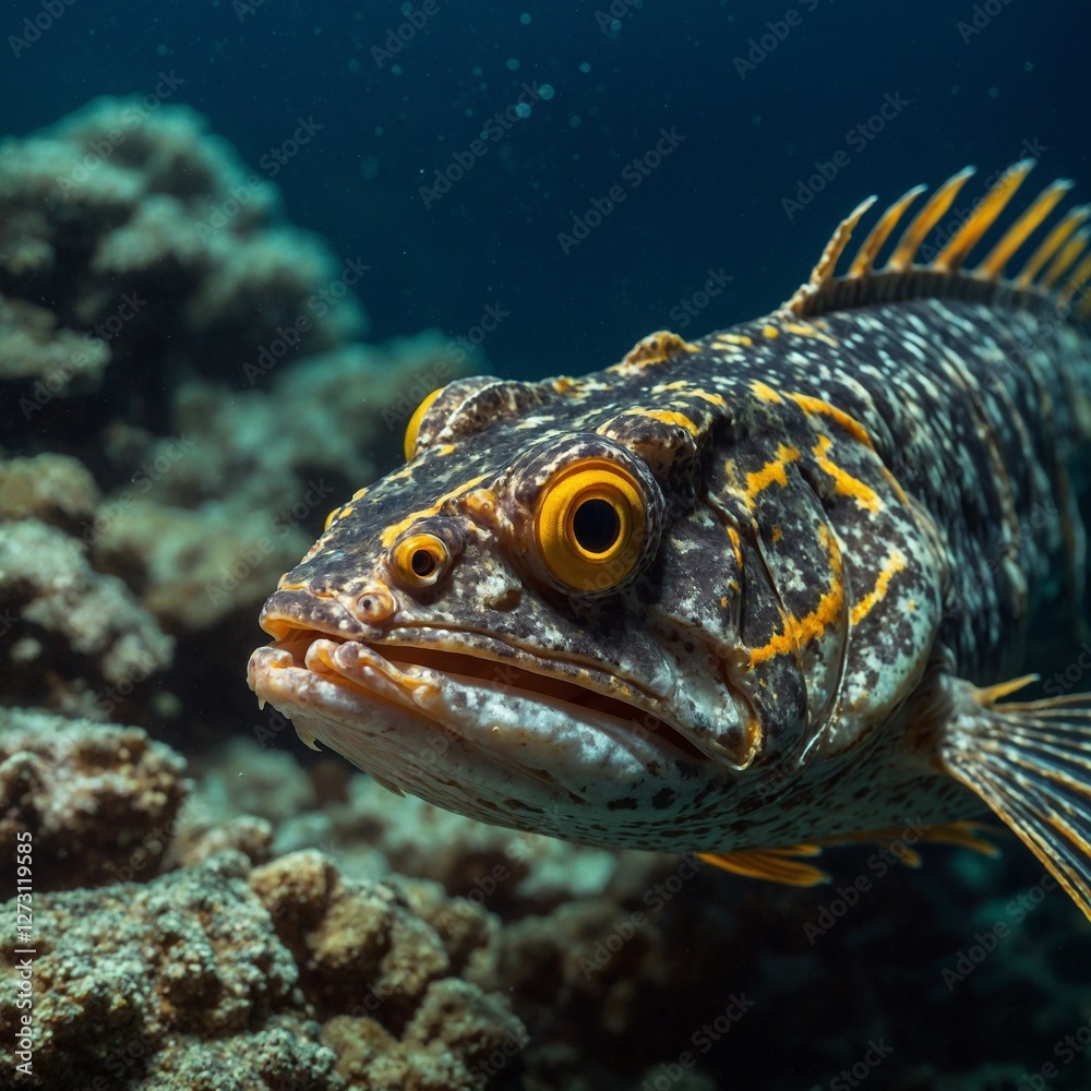 A dragonfish with elegant golden fins resembling flames. A dragonfish with elegant golden fins resembling flames.