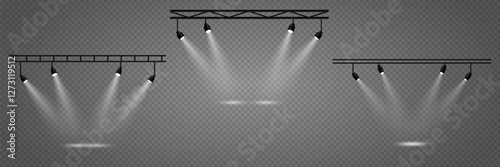 Stage lighting, spotlight light, lighting effect. On a transparent background.