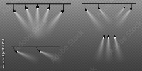 Stage lighting, spotlight light, lighting effect. On a transparent background.