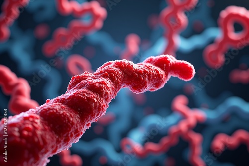 Microscopic View of Spiral Bacteria Red and Blue Bacteria 3D Render Medical Science photo