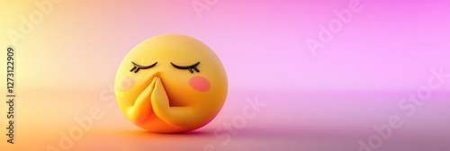 A relieved emoji with a deep breath, isolated on a calming gradient background, showcasing relaxation.