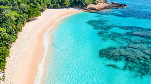 Serene Tropical Beach with Crystal Clear Water and Sandy Shoreline