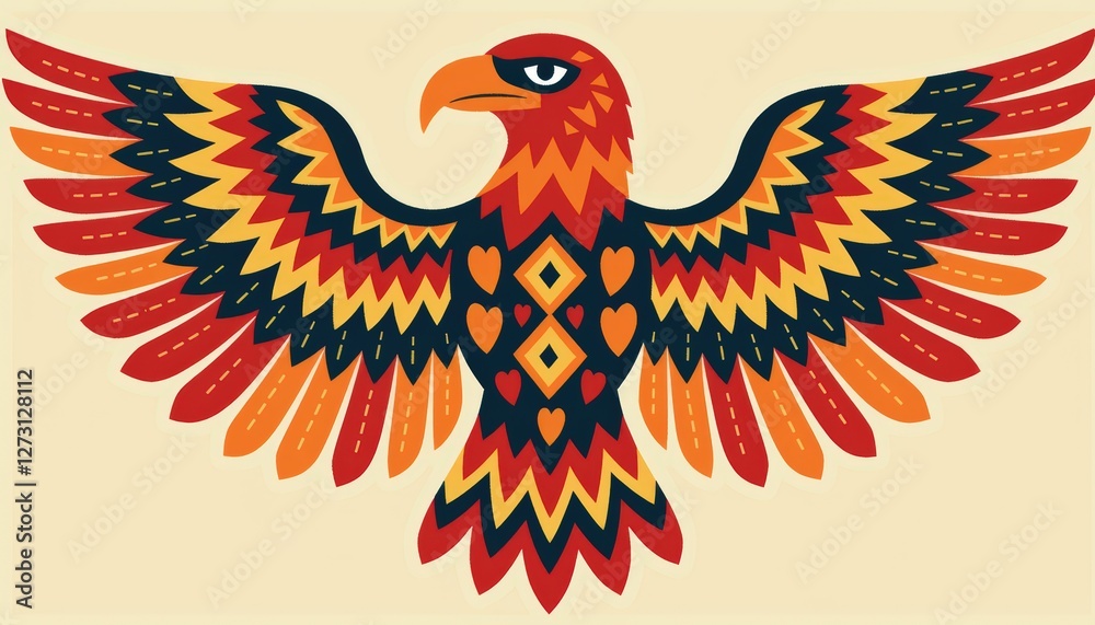 Fototapeta premium Vibrant tribal-style eagle illustration with geometric design