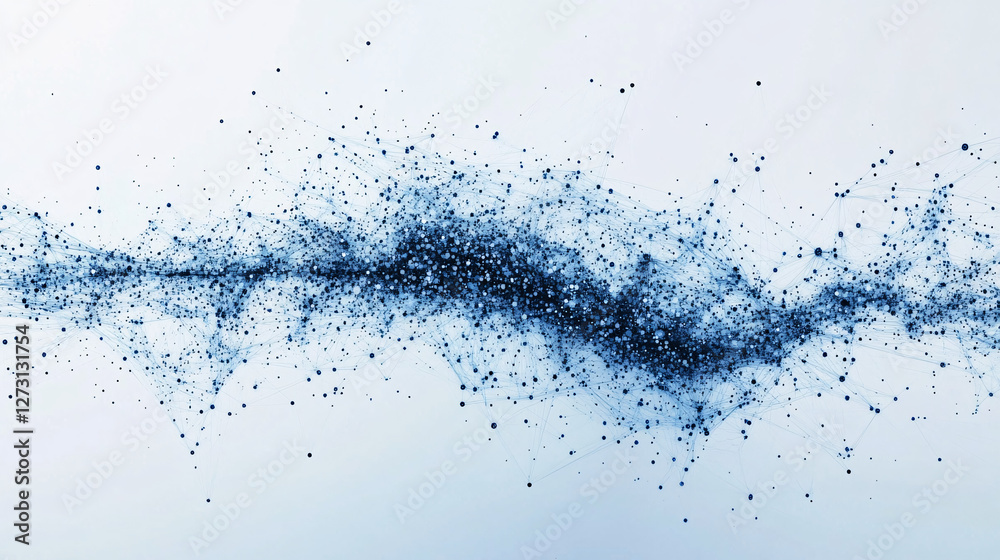 Obraz premium An abstract digital wave of blue particles and connected nodes forming a fluid dynamic pattern on a white background symbolizing data movement 