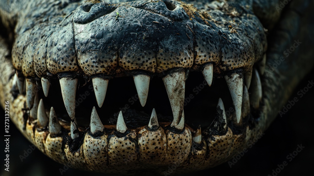 Fototapeta premium A close-up of an alligatorâ€™s sharp teeth and rugged snout