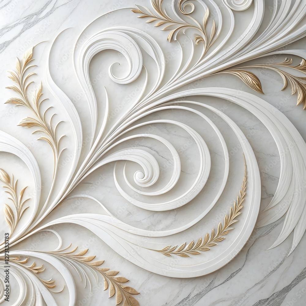 White Gold Swirling Floral 3D Relief Marble Texture, 3D Render, Ornament, Decorative 3D rendering, digital art White Gold Swirling Floral 3D Relief Marble Texture, 3D Render, Ornament, Decorative 3D rendering, digital art