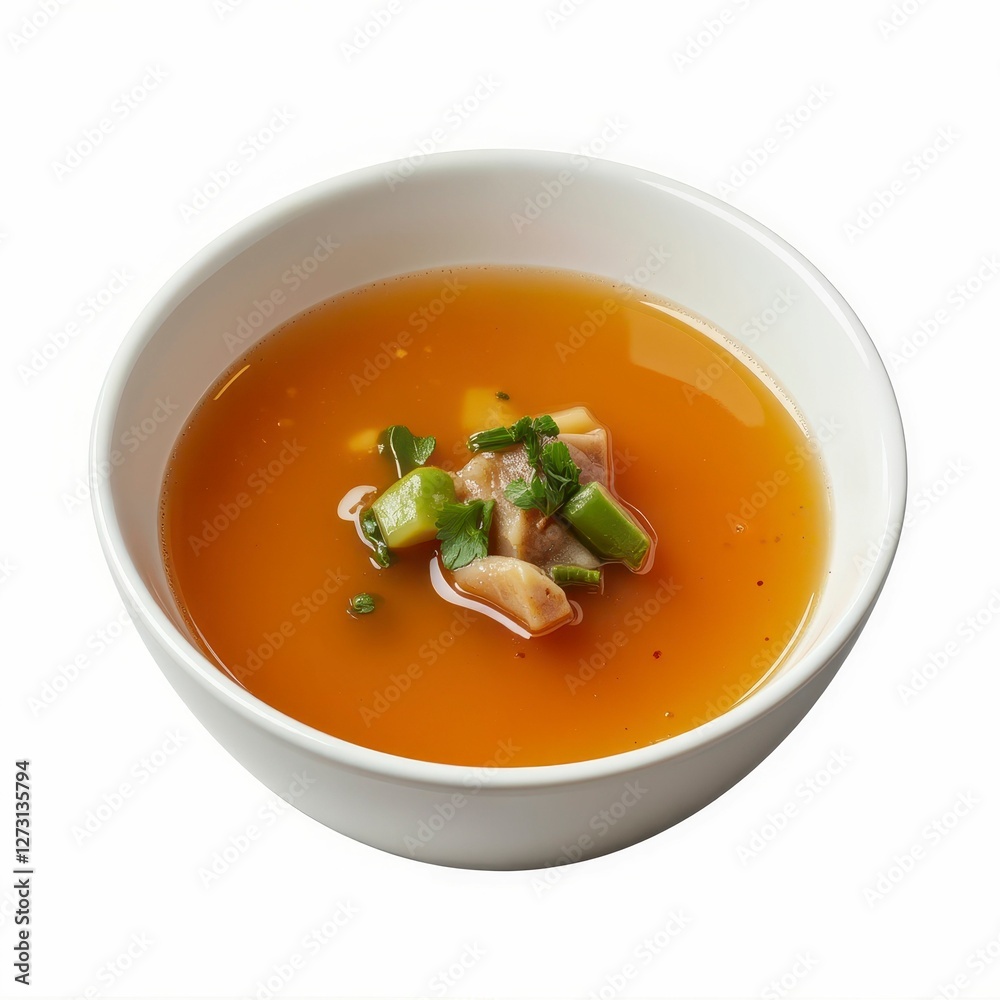 Elegant Broth Soup with Cubed Ingredients in a White Bowl Culinary Delight Asian Cuisine Presentation Elegant Broth Soup with Cubed Ingredients in a White Bowl Culinary Delight Asian Cuisine Presentation