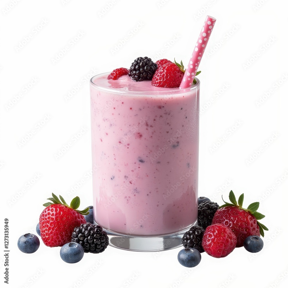 Refreshing Berry Smoothie with Straw and Mixed Berries Display a Delightful Presentation Refreshing Berry Smoothie with Straw and Mixed Berries Display a Delightful Presentation