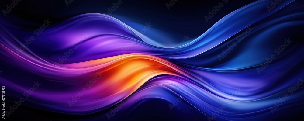 Fototapeta premium Abstract Colorful Flowing Waves of Purple Blue and Orange on a Dark Background