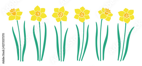 Yellow daffodil flowers with stems and leaves