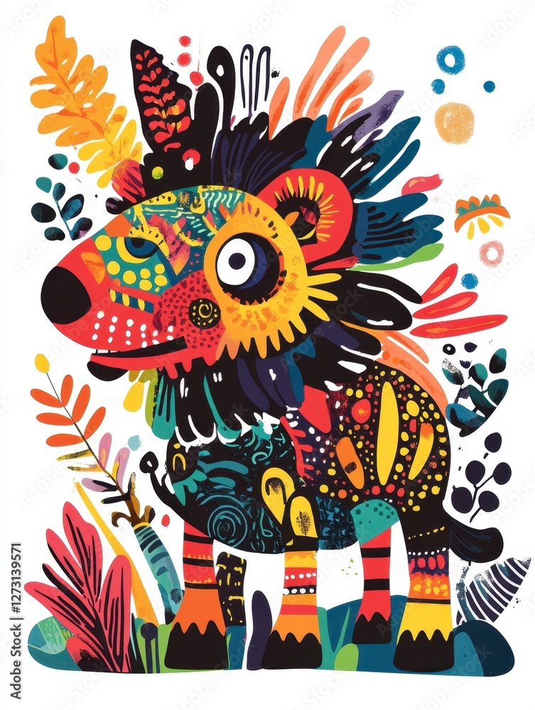 Colorful Abstract Lion Design with Bright Patterns and Shapes Colorful Abstract Lion Design with Bright Patterns and Shapes