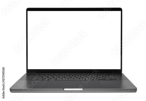 Laptop or notebook with blank screen isolated with clipping path on transparent background.