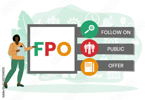 FPO - follow on public offer. acronym business concept. vector illustration concept with keywords and icons. lettering illustration with icons for web banner, flyer, landing page	