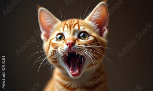 A playful orange tabby cat with an expressive face, capturing a moment of curiosity and excitement, perfect for pet-related content or marketing.
