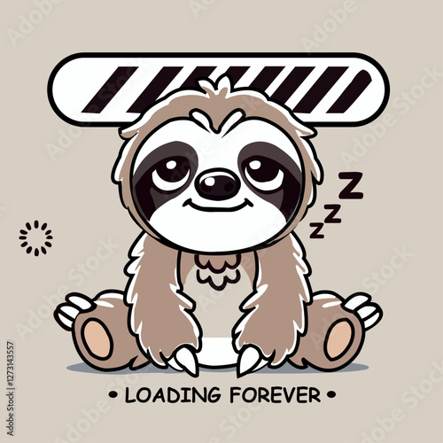 A cute, tired-looking sloth sitting lazily with a never-ending loading bar above its head. The sloth has droopy eyes and a sleepy expression