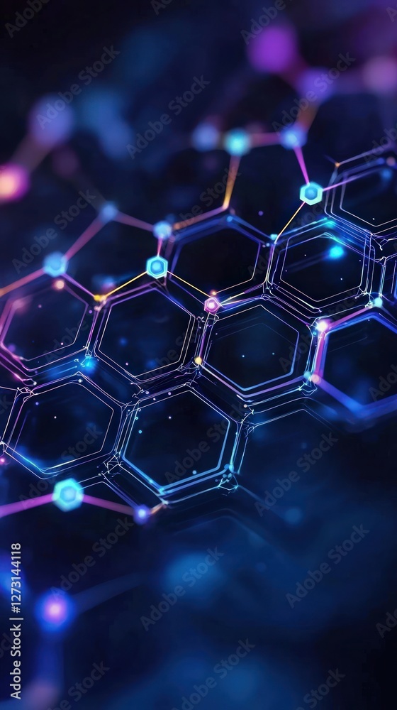 Obraz premium Vibrant Abstract Technology Background Featuring Neon Hexagonal Network Structure