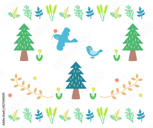 森の植物たちのイラスト