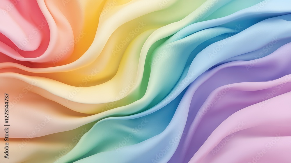 A vibrant, flowing gradient of soft fabric blending shades of pink, yellow, green, blue, and purple, ideal for backgrounds, textile designs, or digital art, conveying a sense of creativity and warmth A vibrant, flowing gradient of soft fabric blending shades of pink, yellow, green, blue, and purple, ideal for backgrounds, textile designs, or digital art, conveying a sense of creativity and warmth